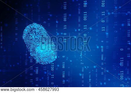 Abstract Security System Concept With Fingerprint On Technology Background, Fingerprint Scanning Ide