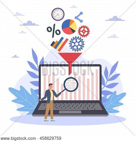 Data Filter. Content Analysis Management For Digital File Collection System, Man Studying Computer S