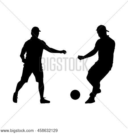 Soccer Player Icon Isolated On White Background. Two Soccer Players Black Silhouette. Group Of Footb