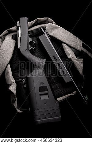Sports Carabiner .22lr. Collapsible Modern Small-caliber .22lr Rifle On A Dark Background.