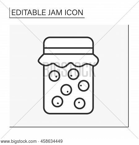 Dessert Line Icon.conserved Sweet Berries In Sugar Syrup.cooked Dessert In Jar.. Organic Dessert. Ja
