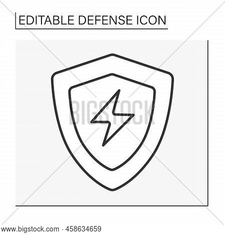 Shield Line Icon. Dangerous Sign. Lightning. High Voltage. Defense Concept. Isolated Vector Illustra