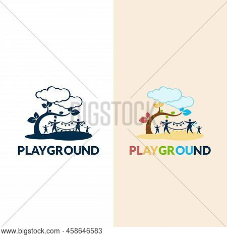 Playground Vector Logo Illustration. Playgroup, Preschool, Kindergarten Logo Template