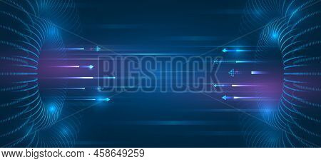 The Global Wireless Standard Concept. Hi-tech Communication Illustration On A Blue Background. 5g Hi