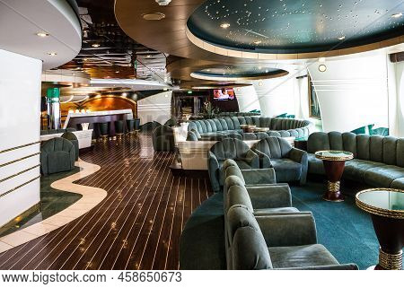 Cruise Liner Msc Splendida - April 19, 2022: Bar Interior Of Cruise Liner Msc Splendida.