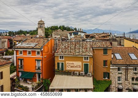 Sirmione, Italy - May 20, 2022: Sirmione Old Town, Garda Lake, Lombardy, Italy. Castello Dei Scalige