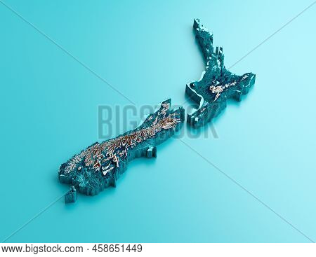 Topographic New Zealand Map Hypsometric Elevation Tint Spectral Shaded Relief Map 3d Illustration