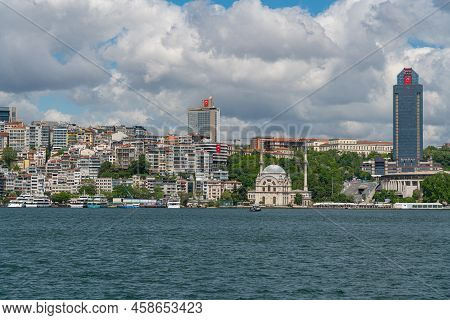 Istanbul, Turkey - May 19.2022: Besiktas Istanbul Cityscape With The Dolmabahce-moschee. View To Bes