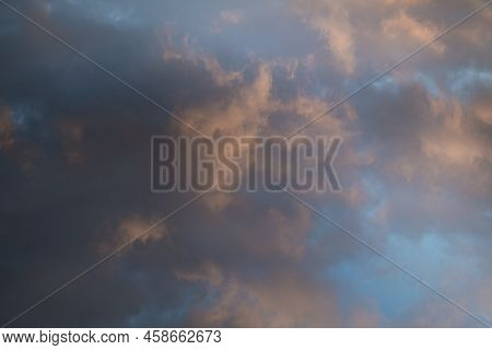 Beautiful Evening Sky With Multi-colored Bright Clouds. Rain Clouds At Sunset