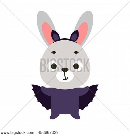 Cute Little Halloween Rabbit In A Bat Costume. Cartoon Animal Character For Kids T-shirts, Nursery D
