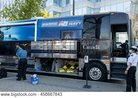 Vancouver, Canada - July 1,2022: A View Of Pop Up Canadian Armed Forces Station For Recruiting New M