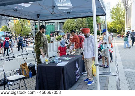 Vancouver, Canada - July 1,2022: A View Of Pop Up Canadian Armed Forces Station For Recruiting New M