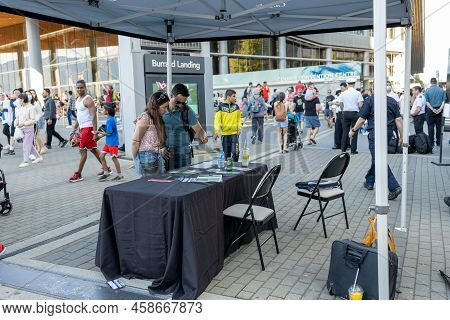 Vancouver, Canada - July 1,2022: A View Of Pop Up Canadian Armed Forces Station For Recruiting New M