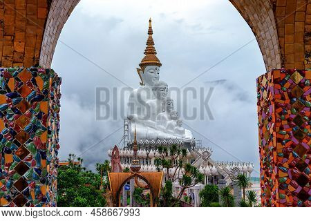 Phetchabun,thailand-june 27,2018:five Buddhas And The Colorful Of Mosaic Mixed Decoration At Wat Phr