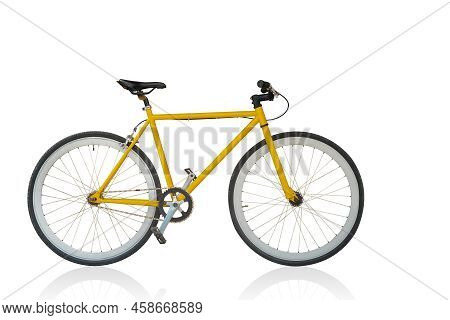 Side View Yellow And Black Bicycle On White Background, Object, Fashion, Sport, Relex, Decor, Gift, 