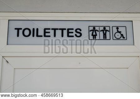 Toilettes Publique French Text Public Toilets For Wc With Icon Woman Man And Disabled Person