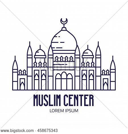 Muslim Center Mosque Logo In Line Art Style