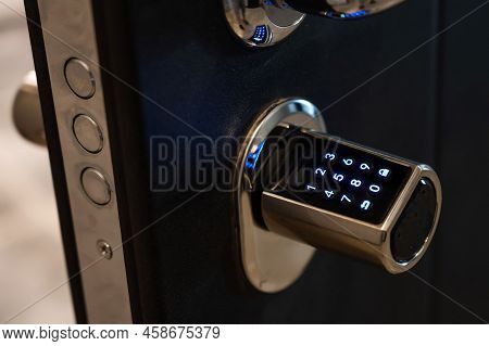 Open Door To The Apartment With A Combination Lock. Keyless Entry.