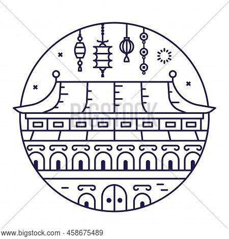 Forbidden City Palace Building In Line Art