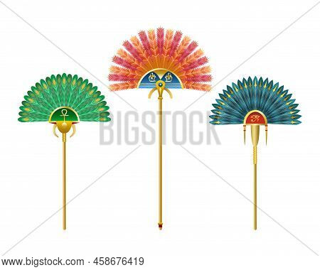 Pharaoh Fans. Egypt Feather Fan Crowns, Egyption Ornament Design Antique Cleopatra Graceful Colorful