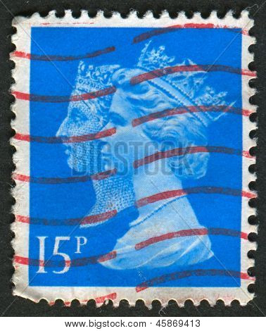 UK-เซอร์กา 1989: แสตมป์ที่พิมพ์ในประเทศอังกฤษแสดงรูปของ Elizabeth II เป็นพระมหากษัตริย์รัฐธรรมนูญของ 16