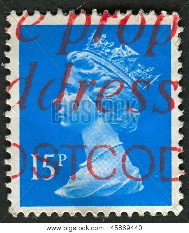 UK-เซอร์กา 1989: แสตมป์ที่พิมพ์ในประเทศอังกฤษแสดงรูปของ Elizabeth II เป็นพระมหากษัตริย์รัฐธรรมนูญของ 16