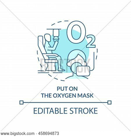 Put On Oxygen Mask Turquoise Concept Icon. Surviving Accident Abstract Idea Thin Line Illustration. 