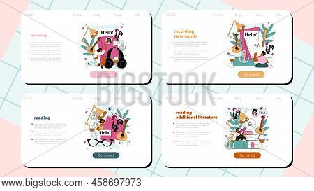 Portuguese Language Web Banner Or Landing Page Set. Language School