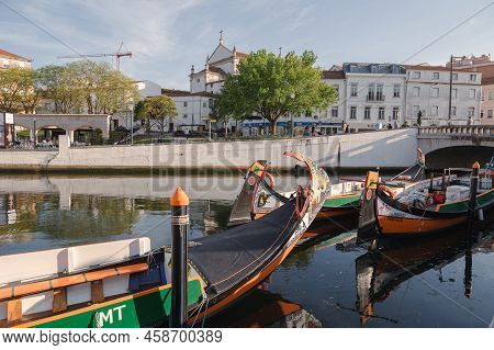 Aveiro, Portugal. 2022 May 12 . Traditional Boats In The Canal Of Aveiro, Portugal. The Colorful Mol