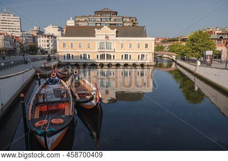 Aveiro, Portugal. 2022 May 12 . Traditional Boats In The Canal Of Aveiro, Portugal. The Colorful Mol