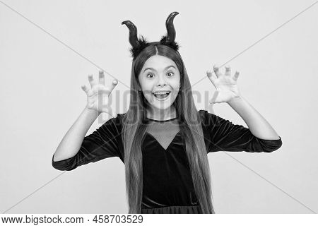 Little Monster. Celebrate The Holidays. Cunning Little Demon. Halloween Devil Girl. Happy Childhood.