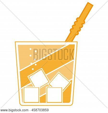 Refreshing Glass Of A Colorful Drink With Straw And Ice Cubes.