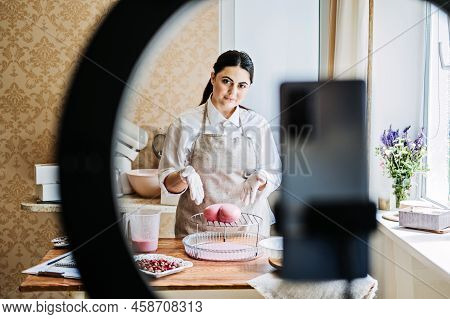 Side Hustle Ideas To Make Money, Culinary Online Courses. Asian Arabic Woman Pastry Chef