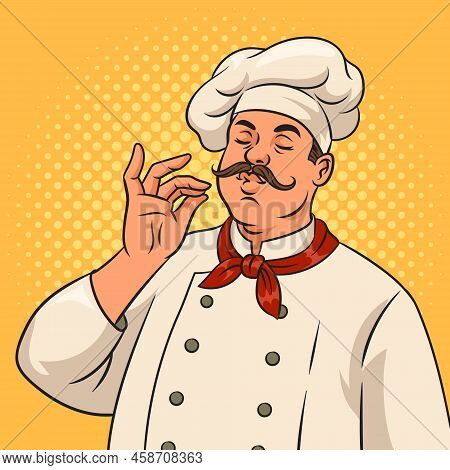 Bellissimo Gesture Chef Cook Pop Art Retro Vector Illustration. Comic Book Style Imitation.
