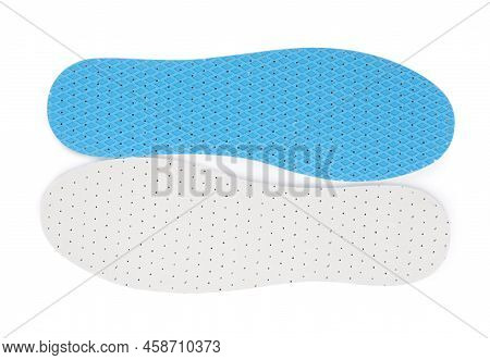 Pair Of Insoles On White Background, Top View