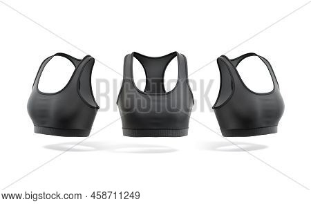 Blank Black Woman Sport Top Mockup, Front And Side View, 3d Rendering. Empty Female Singlet T-shirt 
