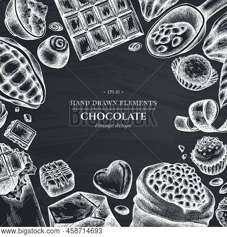 Monochrome Design With Chalk Cocoa Beans, Cocoa, Chocolate, Chocolate Candies Stock Illustration