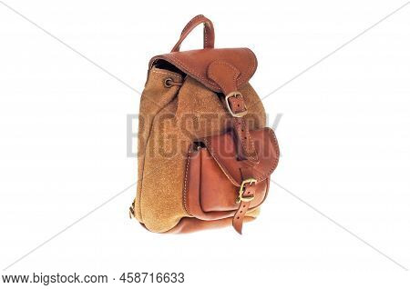 Stylish Brown Leather Backpack Isolated On White ,