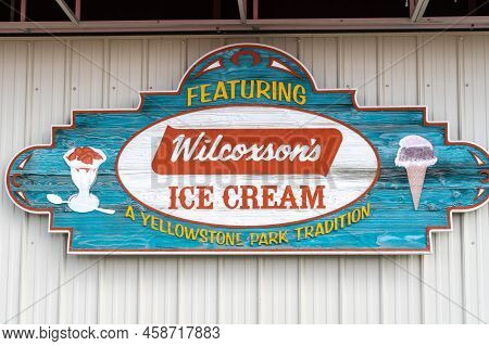 Glendive, Montana - July 22, 2022: Sign For The Wilcoxson's Ice Cream From Yellowstone National Park