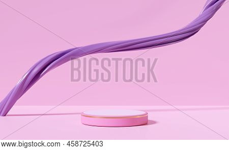 Purple Soft Fabric With Pink Stage Podium Empt, 3d Abstract Geometric Cosmetic Showcase Pedestal Pin