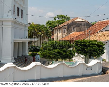 Galle, Sri Lanka - March 12, 2022: View Of The White Stone Mosque Meeran Jumma Masjid In Galle Fort.