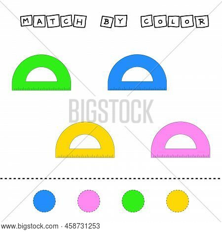 Worksheet Vector Design, Challenge To Connect The Rullers With Its Color. Logic Game For Children.