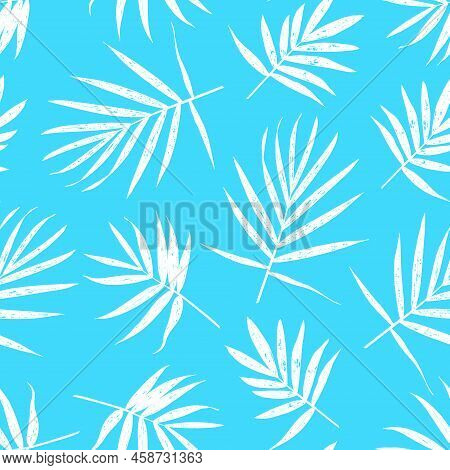 Grunge Leaves Pattern. Tropical Foliage Background. Tropic Flora. Exotic Leaf. Leaves Fabric Design.