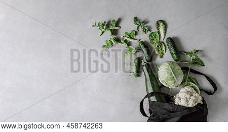 Zero Waste Cconcept. Package Food Shopping. Eco Friendly Natural Bag With Organic Fruits And Vegetab