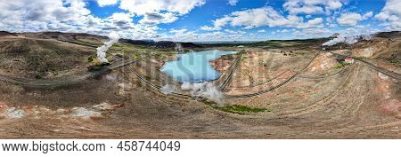 Drone View At Geothermal Park Near Lake Myvatn In Iceland