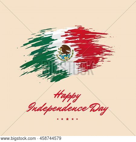 September 16, Independence Day Mexico, Vector Template. Mexican Flag Painted With Brush Strokes On A