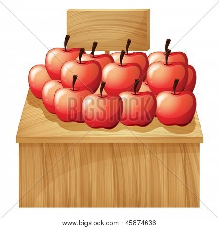 Illustration av en apple fruitstand med en tom skyltning på en vit bakgrund