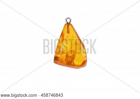 Vintage Amber Pendant On White Background Closeup