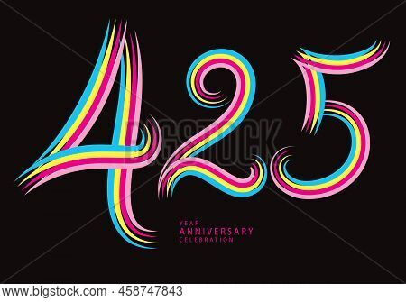 425 Number Design Vector, Graphic T Shirt, 425 Years Anniversary Celebration Logotype Colorful Line,