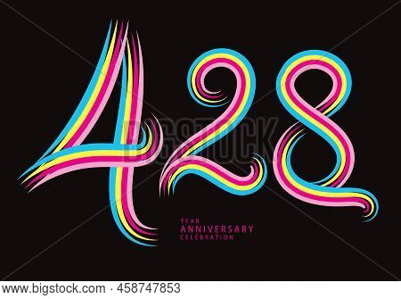 428 Number Design Vector, Graphic T Shirt, 428 Years Anniversary Celebration Logotype Colorful Line,